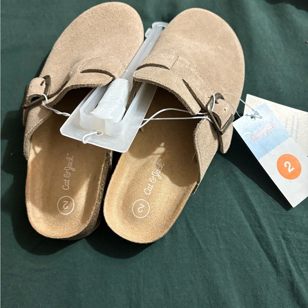 Tan Slip-On Sandals with Buckle Detail